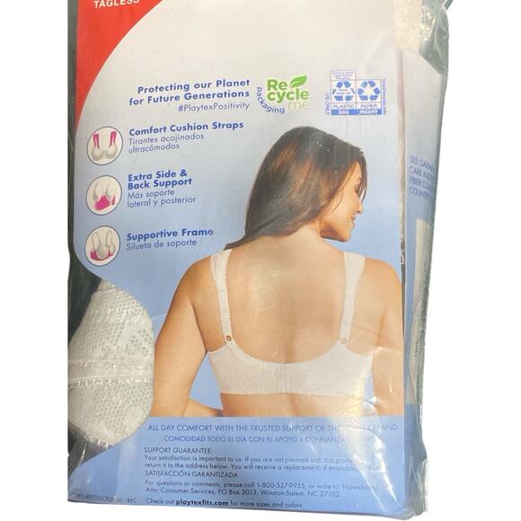 Playtex 18 Hour 4693 Wirefree Ultimate Shoulder Comfort Bra 42D White - Picture 4 of 6